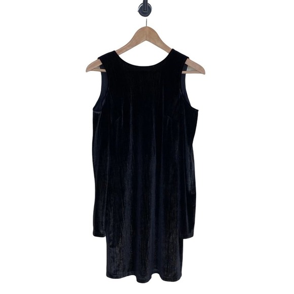 Topshop Velvet Open Back Dress Womens size 6 Black Gold Metallic Peep Shoulder - Picture 4 of 9